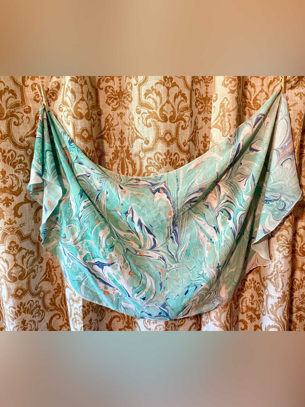 Mid-Century Shawl Scarf with vibrant marbled pattern